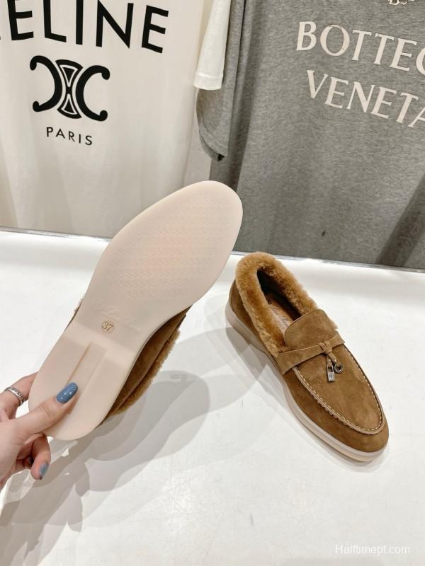 2024 Women Le Parmentier brown suede shearling loafers