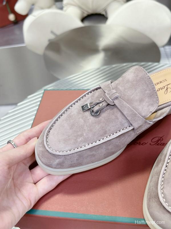 2024 Slippers LP Gray Suede Leather Mule Slippers