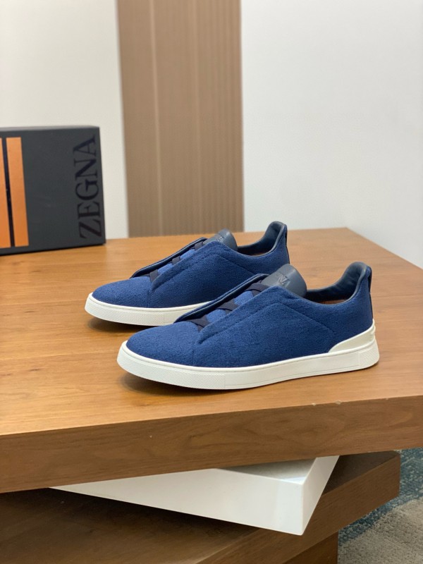 2024 Men Ermenegildo Zegna Blue Calfskin Pelletessuta Sneakers MJ00280