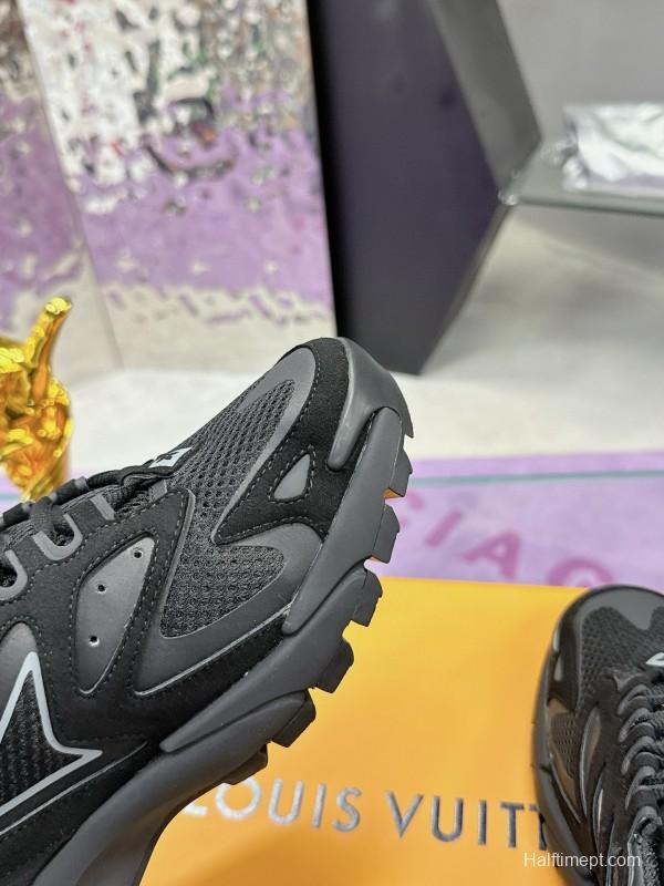 2025 Men Louis Vuitton Black Mesh Leather Sneakers MJ00420