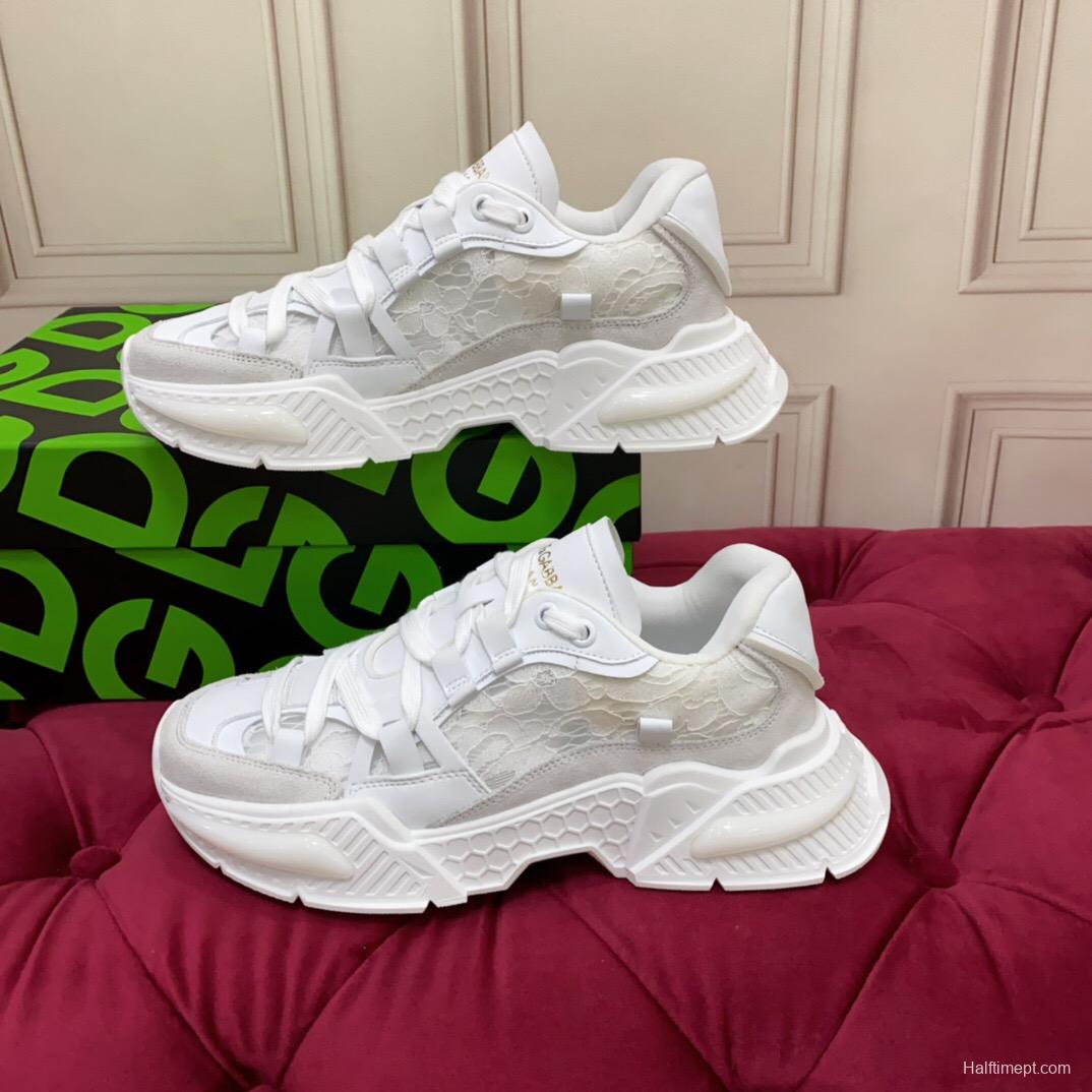 2025 Women Dolce & Gabbana White Mesh Leather Sneakers LY00340