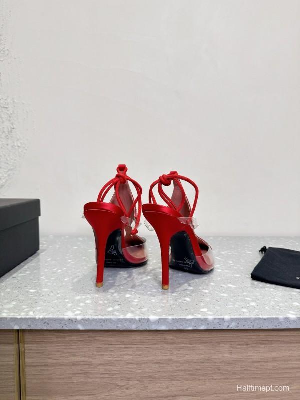 2025 Women Les Petits Joueurs Red Satin Leather High Heels KFY00290