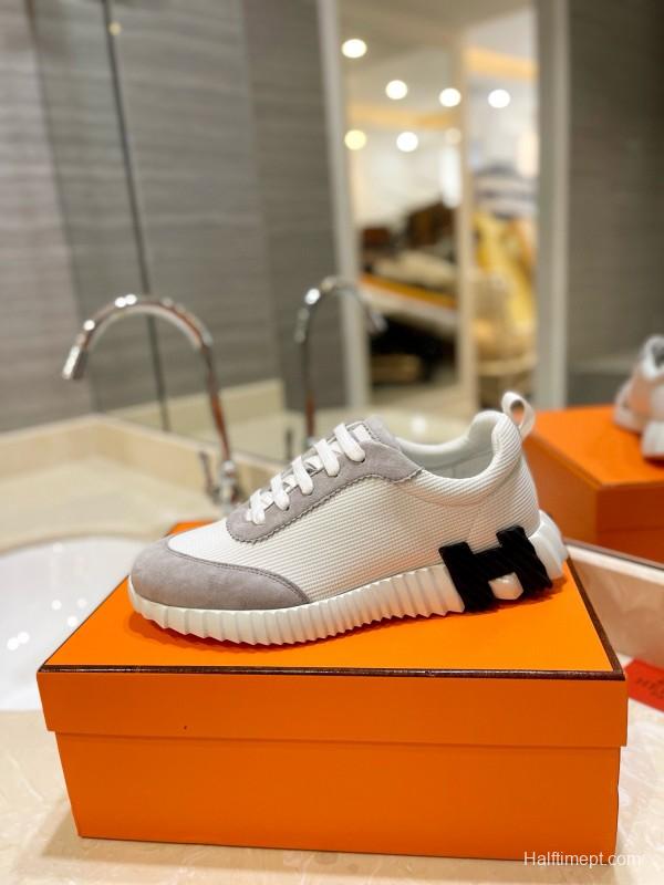 2024 Unisex Hermès White Gray Suede Mesh Sneakers MJ00320