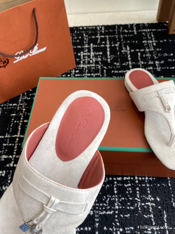 2025 Women Le Parmentier White Suede Thong Sandals KFY00280