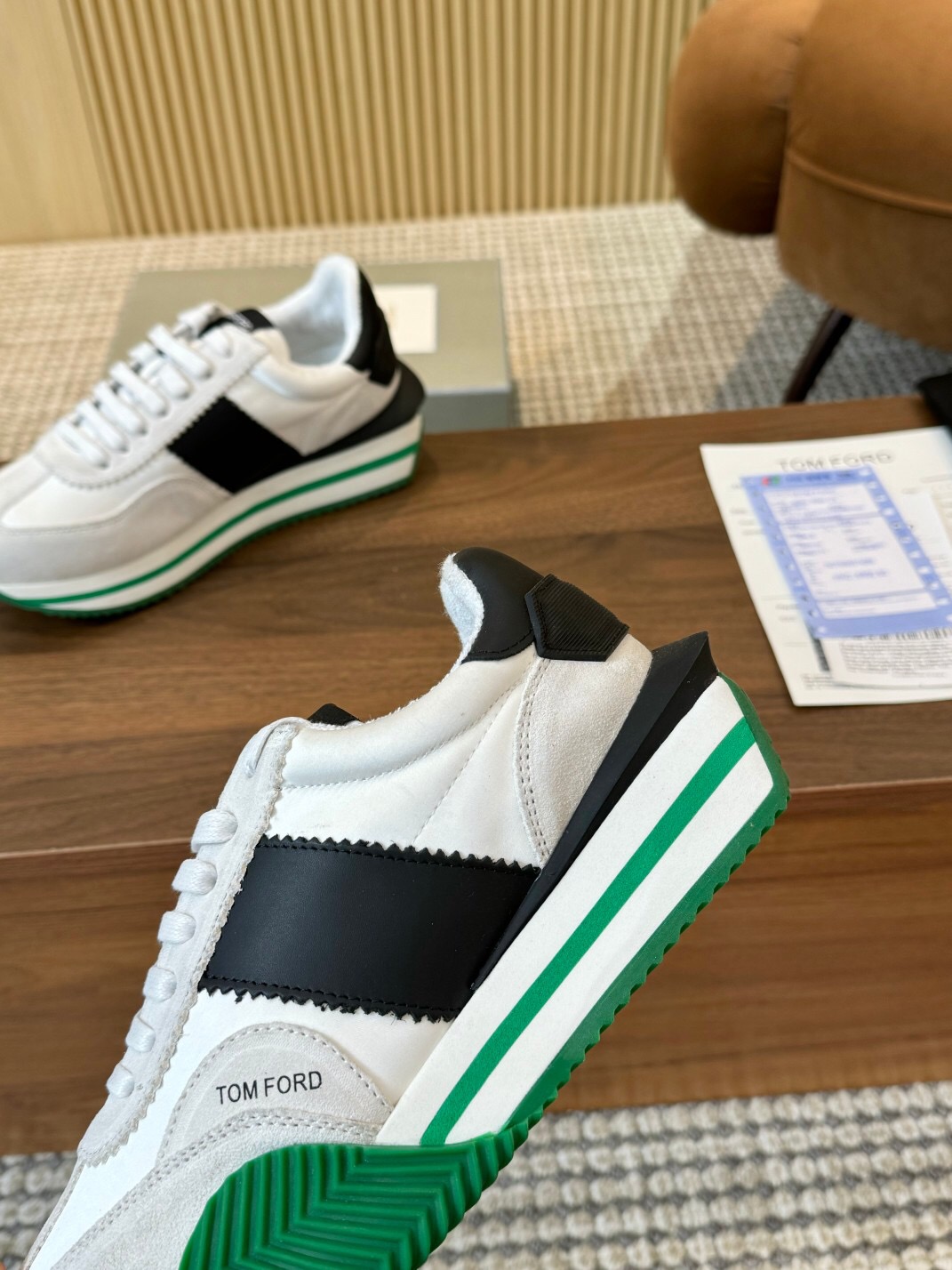 2025 Unisex TOM FORD White Black Green Leather Suede Sneakers LY00360(F)/LY00370(M)