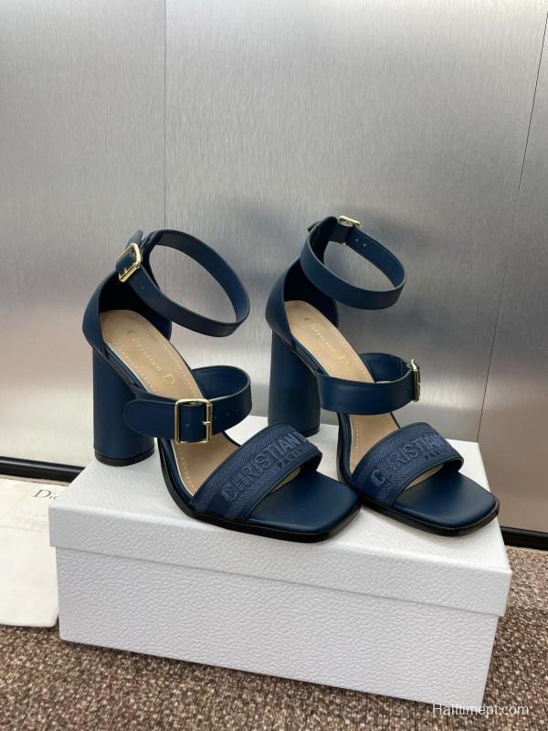 2025 Women Dior Blue Leather Suede High Heel Sandals