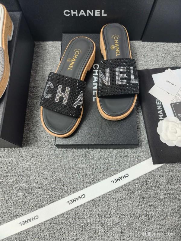 2025 Slippers Chanel Black Fabric Women Slippers