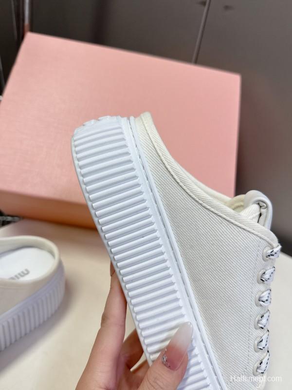 2025 Women Miu Miu White Canvas Sneakers