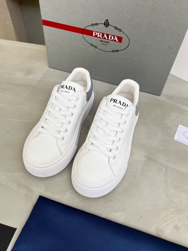 2024 Unisex Prada White Silver Leather Sneakers MJ00310
