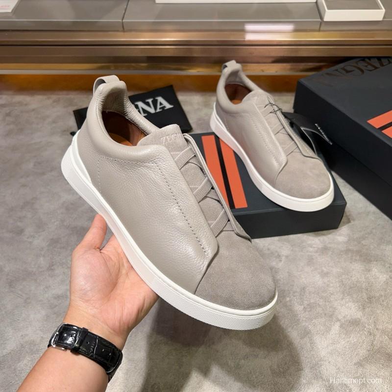 2024 Unisex Ermenegildo Zegna Beige Light Grey Suede Calfskin Sneakers