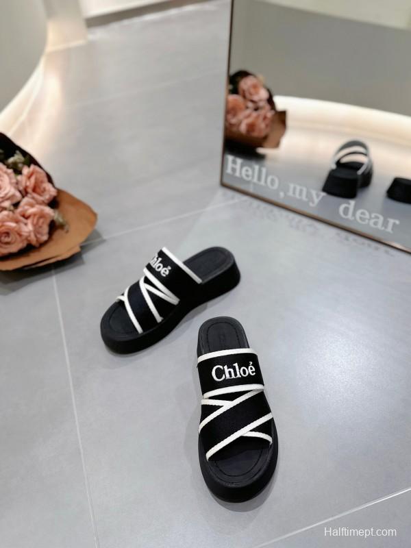 2025 Chloe Black White Knitted Embroidery Slippers LY00240