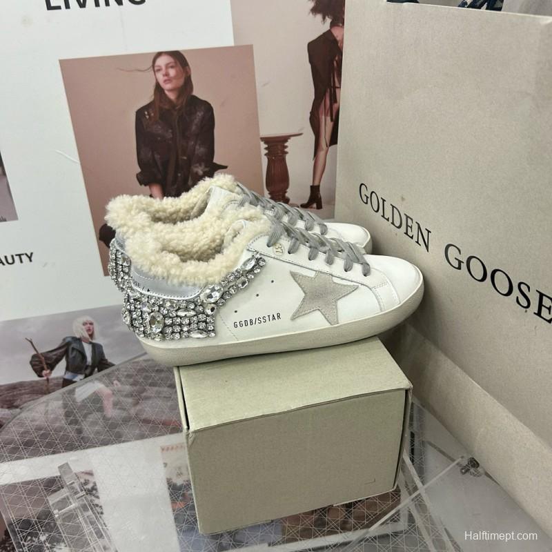 2025 Women GGDB White Grey Leather Shearling Sneakers MJ00260
