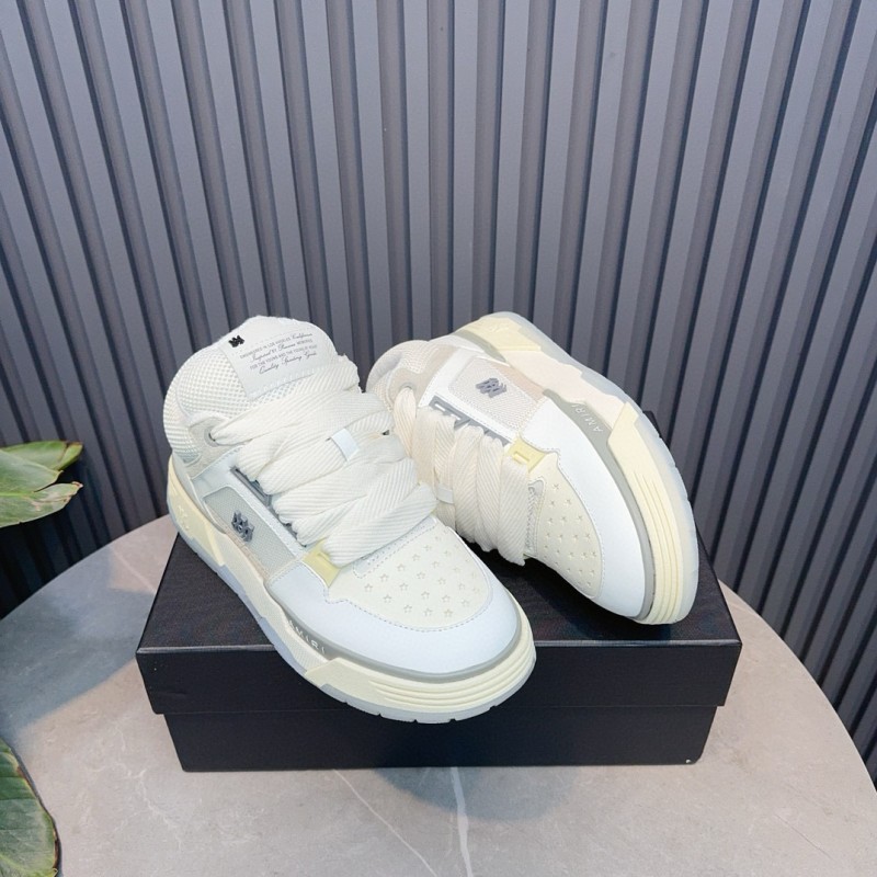 2024 Unisex Amiri White Beige Leather Mesh Sneakers MJ00360