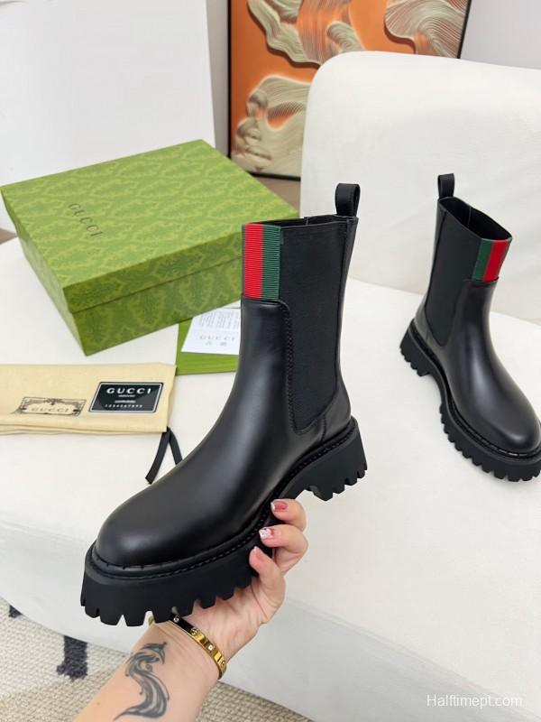 2024 Women Gucci Black Leather Boots MJ00340