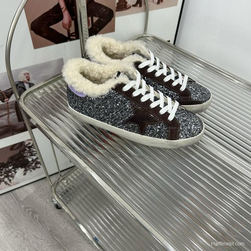 2025 Women GGDB Black Silver Glitter Leather Sneakers MJ00260