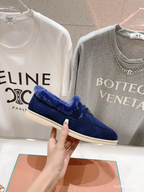 2024 Women Le Parmentier Blue Suede Shearling Loafer MJ00310