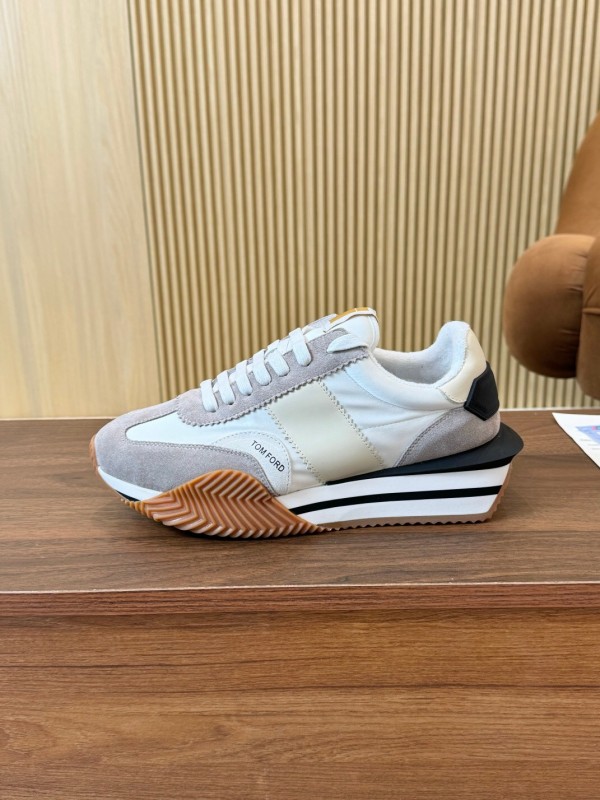 2025 Women TOM FORD White Grey Suede Leather Sneakers LY00360