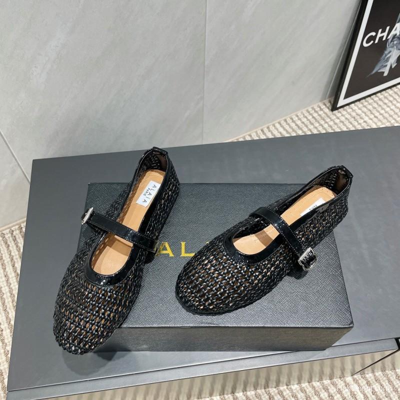 2025/Women Alaïa Black Woven Leather Mary Jane Flats LY00360(F)