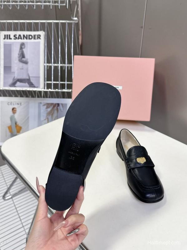 2025 Women Miu Miu Black Leather Loafers