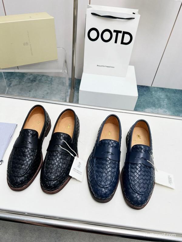 2024 Men Brunello Cucinelli Navy Leather Loafers MJ00500