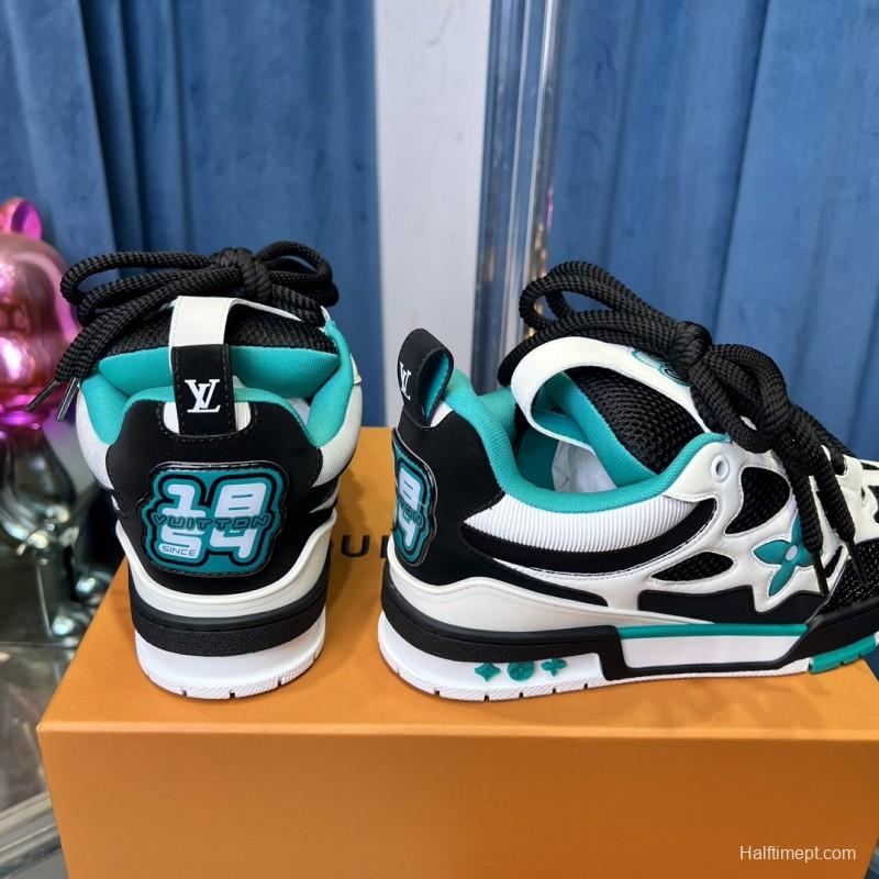 2025 Unisex Louis Vuitton White Black Blue Leather Trainer