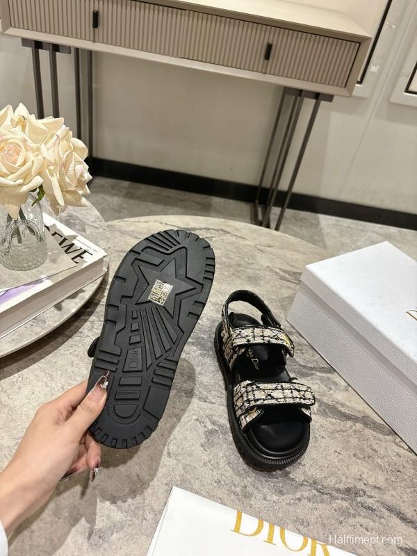2025 Women Dior Black White Canvas Sandals KFY00300