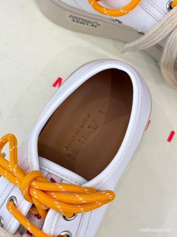 2025 Women Marni White Leather Chunky Sole Casual Sneakers LY00360(F)