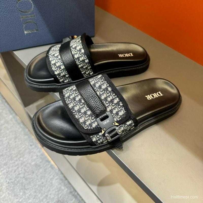 2024 Slippers Dior Black Canvas Leather Slippers MJ00190