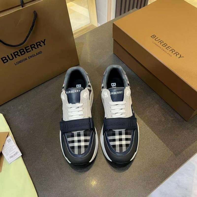 2025 Unisex Burberry Black White Beige Suede Leather Cotton Sneakers Vintage Check MJ00360