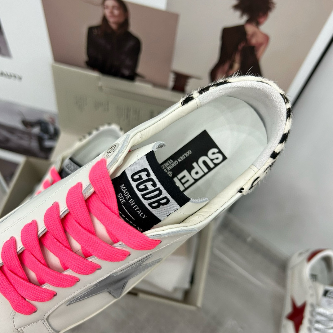 2025 Women GGDB White Pink Leather Sneakers