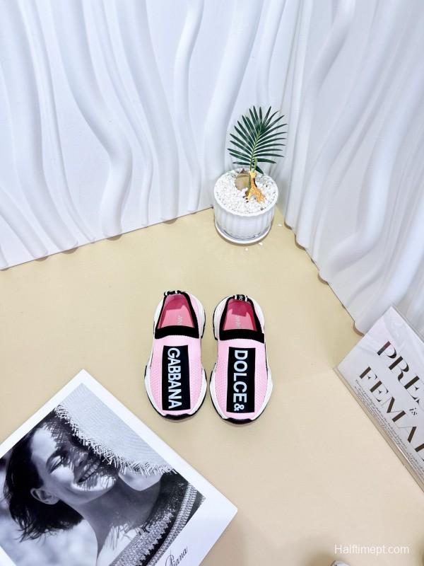2024 Kids Dolce & Gabbana Pink Black White Fabric Sneakers