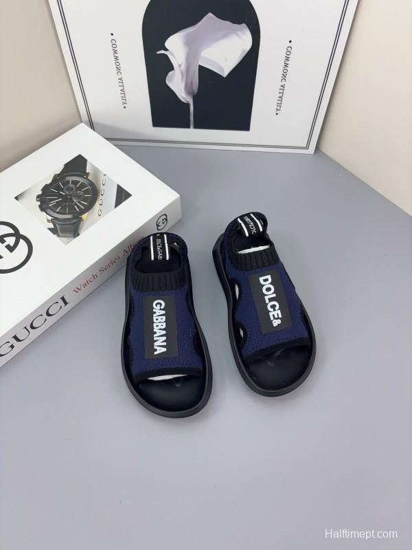 2025 Kids Dolce & Gabbana Pink Black White Knit Sandals