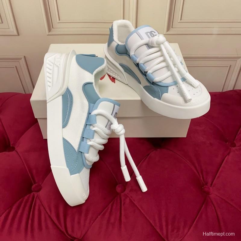 2025 Unisex Dolce & Gabbana White Blue Leather Mesh Sneakers