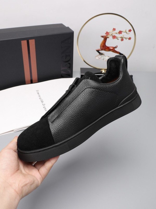 2024 Men Ermenegildo Zegna Black Leather Suede Sneakers MJ00240