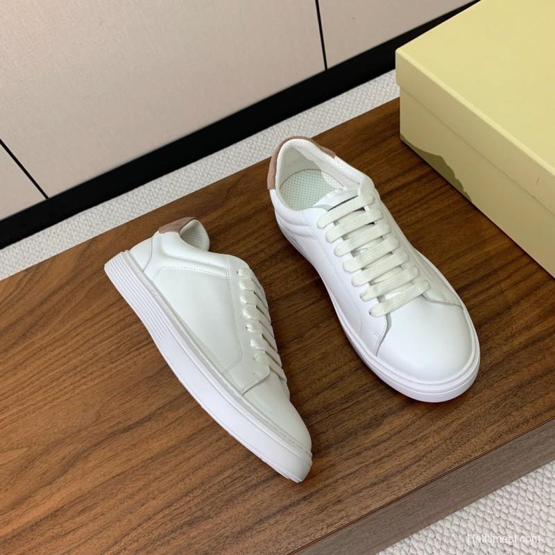 2025 Men Brunello Cucinelli White Leather Casual Sneakers Handmade KFY00310(M)