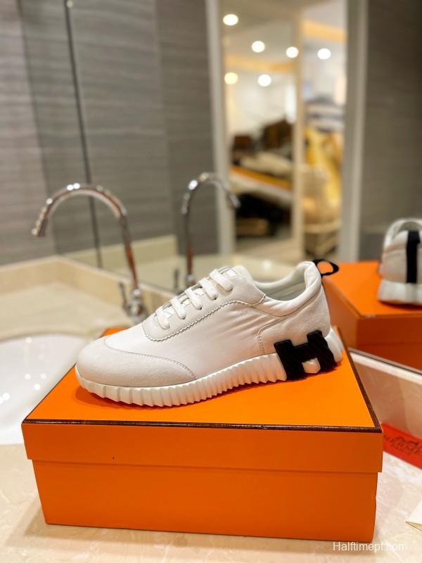 2024 Unisex Hermès White Imported Silk Lambskin Suede Sneakers MJ00320