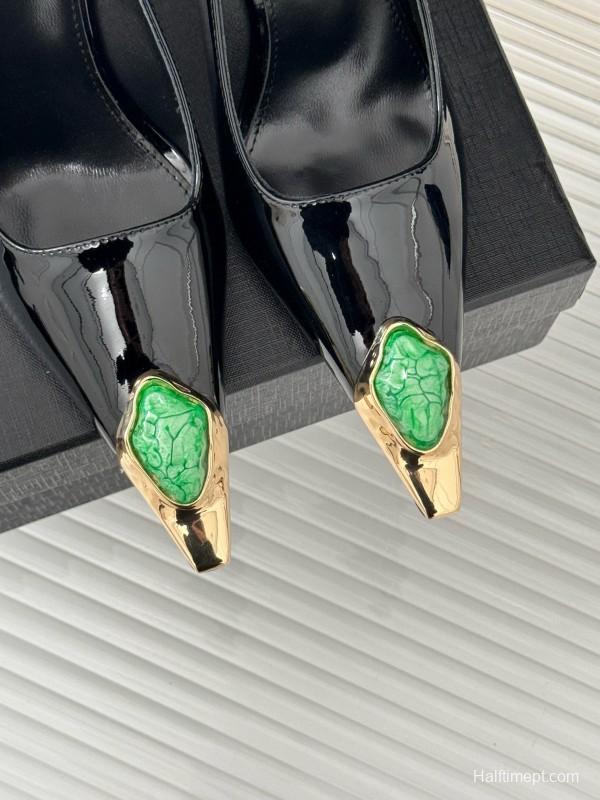 2024 Women Yves Saint Laurent Black Gold Patent Leather High Heels MJ00330