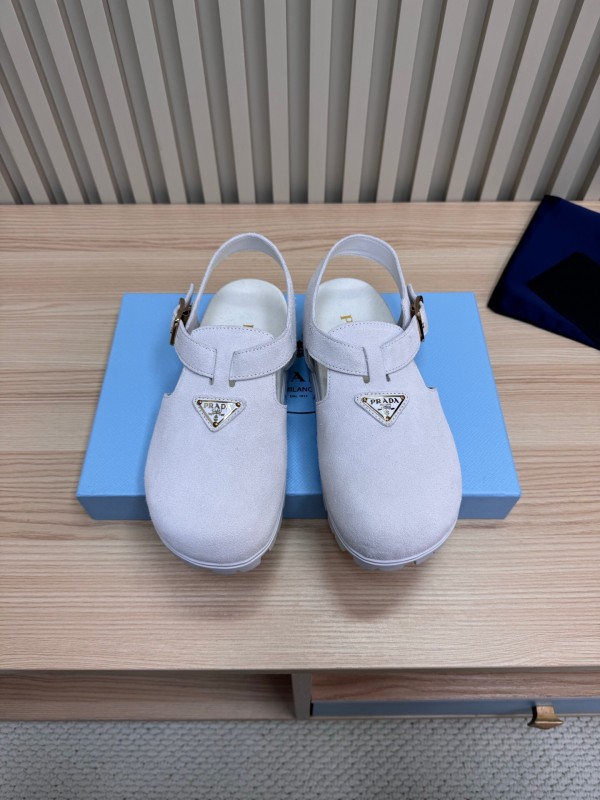 2025 Women Prada White Suede Sandals LY00280