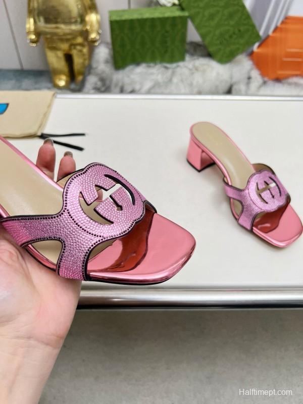 2025 Gucci Pink Leather Slippers