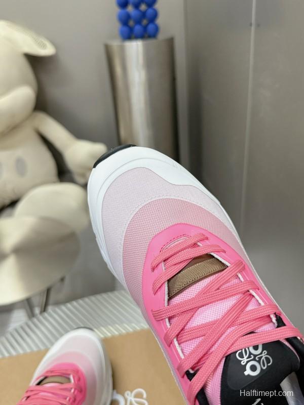 2025 Women Loewe Pink White Mesh Leather Sneakers