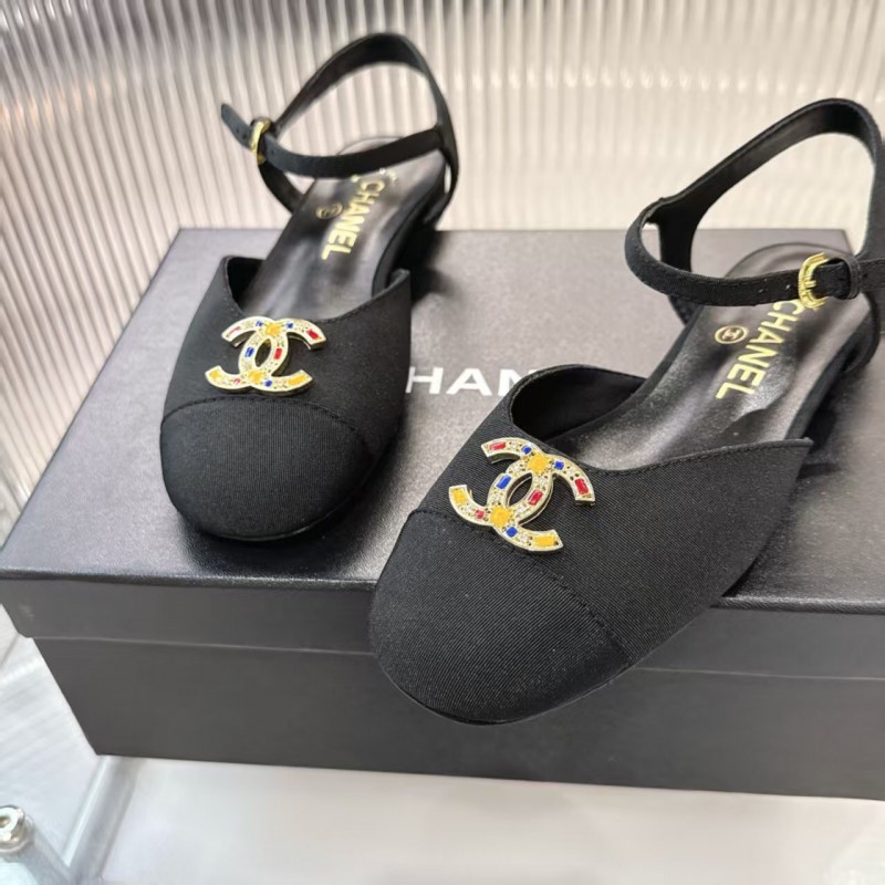 2025 Women Chanel Black Fabric Slingback Sandals