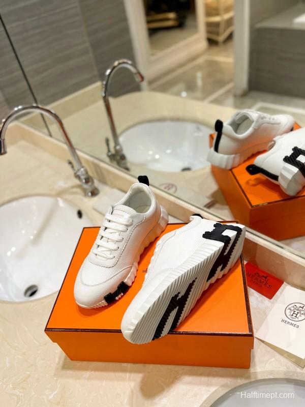 2024 Unisex Hermès White Imported Silk Calfskin Rain Cloth Casual Sneakers MJ00320