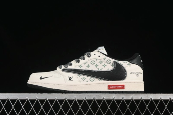 Nike Travis Scott x Fragment Design x Air Jordan 1 Low OG SP AJ1 Low Top Casual Sneakers with Metallic Black Swoosh - YX5066-335