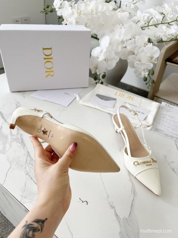 2025 Women Dior Ivory Leather Slingback High Heels KFY00310