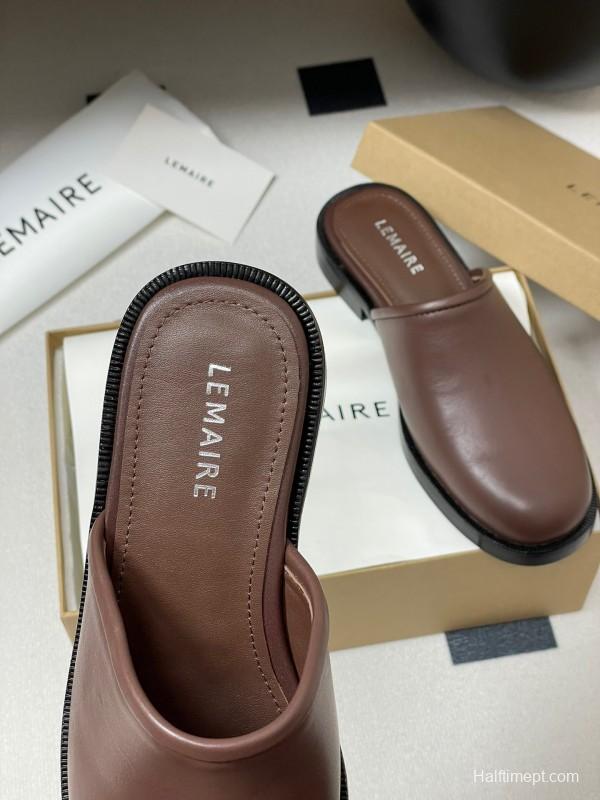 2025 Slippers Lemaire Brown Leather Slippers KFY00310