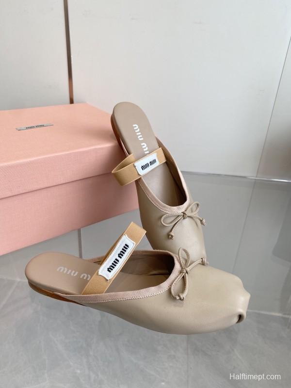 2025 Women Miu Miu Beige Suede Ballet Flats KFY00280