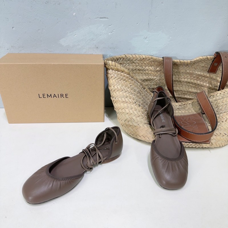 2025 Women LEMAIRE Brown Leather Ballet Flats