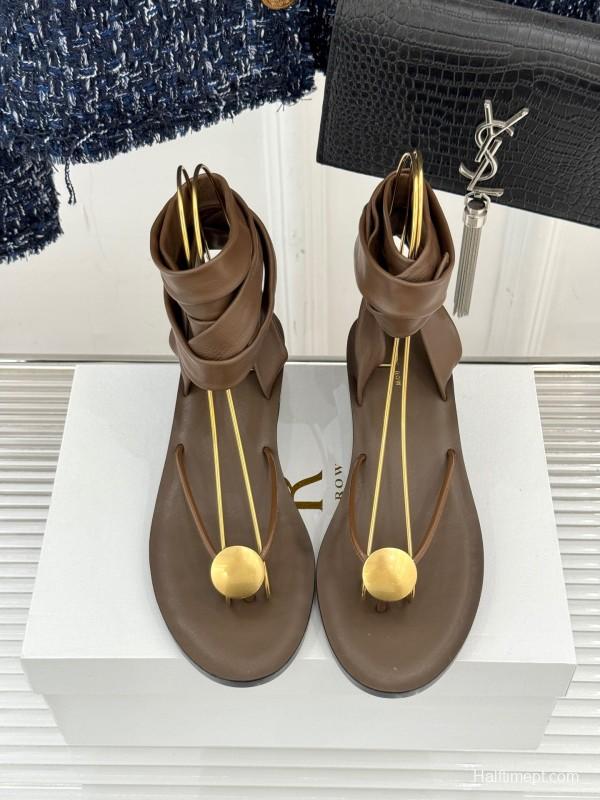 2025 Women Yves Saint Laurent Brown Leather Sandals KFY00300