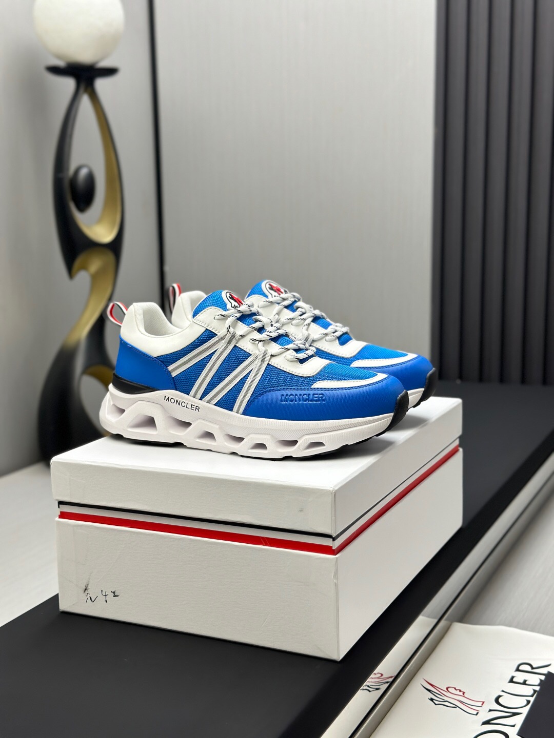 2025 Unisex Moncler Blue White Nylon Mesh Trailgrip GTX Trail Running Shoes KFY00390