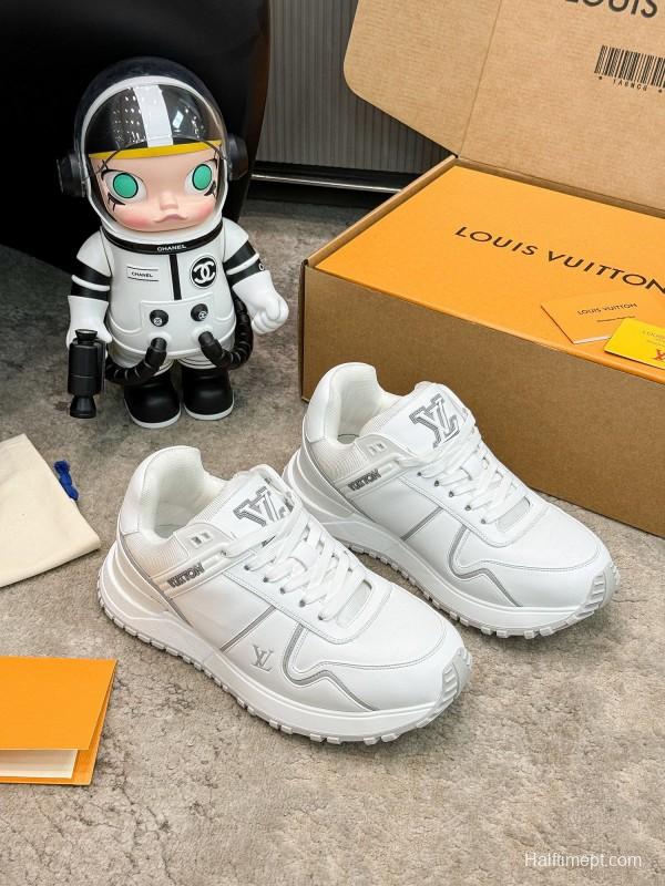 2025 Unisex Louis Vuitton White Leather Sneakers Run Away Maxi AS00390